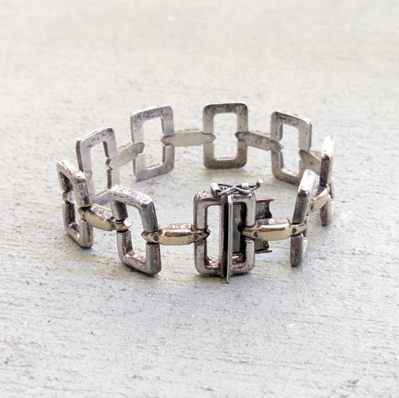 Jewelry - Vintage Sterling Silver Bracelet Two Tone Rectangle Italy 7.5 Modern
